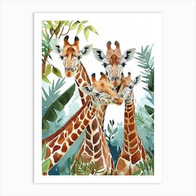 Giraffe Family Watercolour 1 Art Print