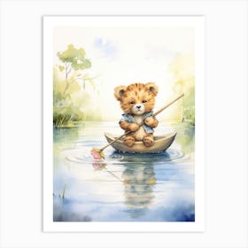 Fishing Watercolour Lion Art Painting 4 Art Print