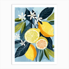 Lemons And Flowers Art Print