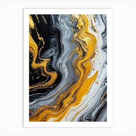 Abstract Texture On A Wall Swirling Pattern Of Fluid Gold Silver Yellow Grey And Black Resembli (3) Art Print