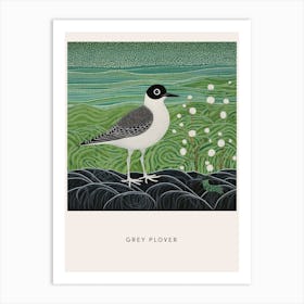 Ohara Koson Inspired Bird Painting Grey Plover 1 Poster Art Print