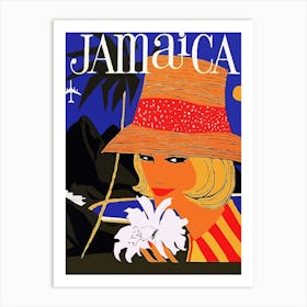 Jamaica, Woman With Tropic Flower On The Coast Art Print