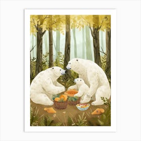Polar Bear Family Picnicking In The Woods Storybook Illustration 2 Art Print