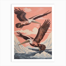 Vintage Japanese Inspired Bird Print Brown Pelican Art Print