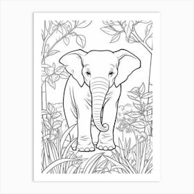Line Art Jungle Animal Asian Elephant 3 Art Print