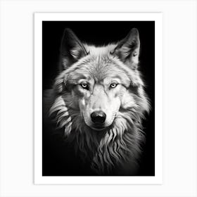 Tundra Wolf Portrait Black And White 1 Art Print