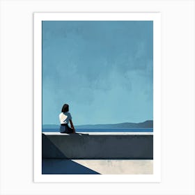 Girl Sits On A Wall, Minimalism Art Print