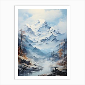 Blue Abstract Mountain Landscape #3 Art Print
