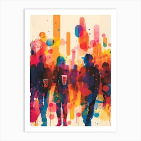 People Walking In A City, Vibrant, Bold Colors, Pop Art Art Print
