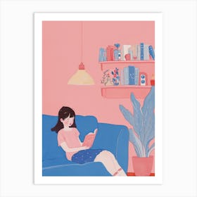 Girl Reading A Book Lo Fi Kawaii Illustration 9 Art Print