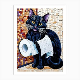 Black Cat With Toilet Paper Art Print