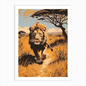 Barbary Lion Relief Illustration Savana 3 Art Print