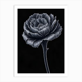 A Carnation In Black White Line Art Vertical Composition 43 Art Print