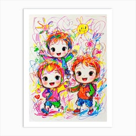 Three Little Kids Art Print