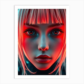 Girl With Red Hair -Neon Portrait Art Print