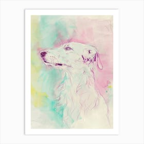 Borzoi Dog Pastel Line Watercolour Illustration  1 Art Print