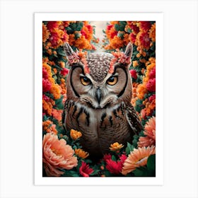 Owl In Flower Fields Art Print