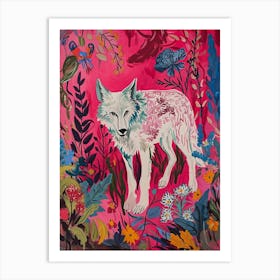 Floral Animal Painting Timber Wolf 2 Art Print