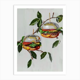 Disco Ball Burger Tree Mosaic Painting Kitchen Art Print