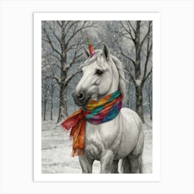 Unicorn In The Snow Art Print