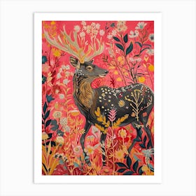 Floral Animal Painting Elk 1 Art Print