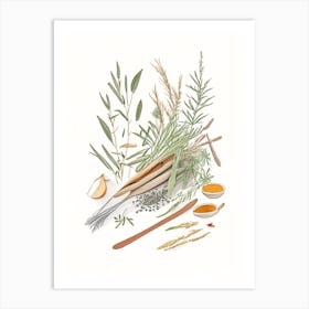 Butcher S Broom Spices And Herbs Pencil Illustration 1 Art Print