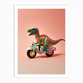 Toy Dinosaur Pattern On A Motorbike 1 Art Print