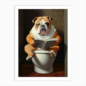 Bulldog Reading On The Toilet Art Print