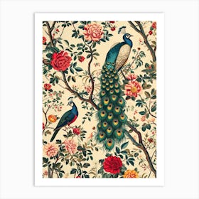 Sepia Peacock Decadent Bird Wallpaper 2 Art Print