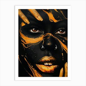 Bold Portrait with Golden Accents Striking Digital Art for Modern Decor Art Print