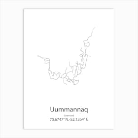 Uummannaq,Greenland Minimalist Map Art Print