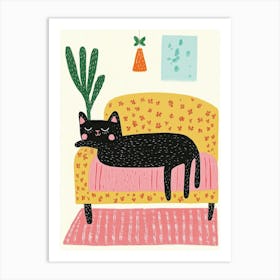 Sleepy Black Cat On The Couch Colorful Art Print