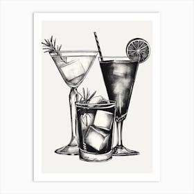 Black & White Cocktail Selection Illustration 2 Art Print