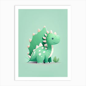 Stegoceras Cute Mint Dinosaur Art Print