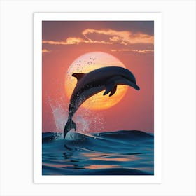 Dolphin Jumping At Sunset Art Print