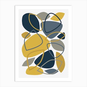 Navy, Mustard Mid Century Modern Abstract 23 Art Print