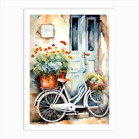 Bicycle With Basket of Flowers Art Print