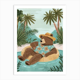 Brown Bear Relaxing In A Hot Spring Storybook Illustration 3 Art Print