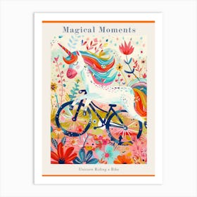 Floral Fauvism Style Unicorn Riding A Bike 3 Poster Art Print