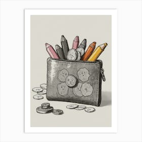 Wallet With Crayons Art Print