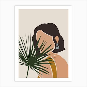 Faceless Brunette Woman Portrait | Palm Leaf Art Print