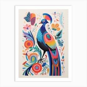 Colourful Scandi Bird Peacock 1 Art Print