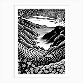 Wave Hill, 1, Usa Linocut Black And White Vintage Art Print