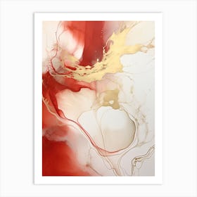 Red, White, Gold Flow Asbtract Painting 3 Art Print