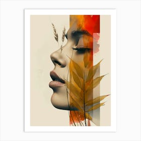 Woman with Autumn Leaves Art Print