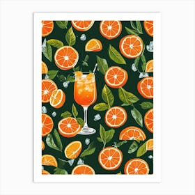 Aperol Spritz Pattern Cocktail Oranges Kitchen Art Art Print (4) Art Print