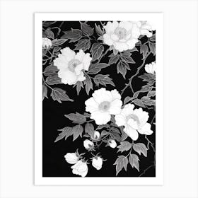 Great Japan Hokusai Black And White Flowers 12 Art Print