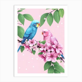 Two Parrots On A Branch Art Print