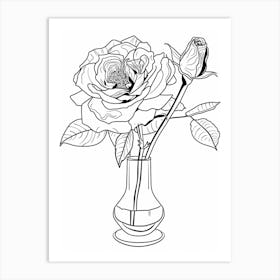 Rose In A Vase Line Drawing 3 Art Print