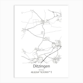 Ditzingen,Germany Minimalist Map Art Print